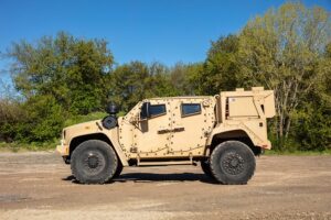 The Oshkosh eJLTV was unveiled in January 2022 as the first-ever silent drive hybrid electric Joint Light Tactical Vehicle.