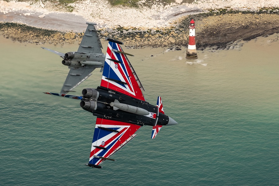 RAF Typhoon jets and a Chinook helicopter have met over the white cliffs to conduct valuable training.
