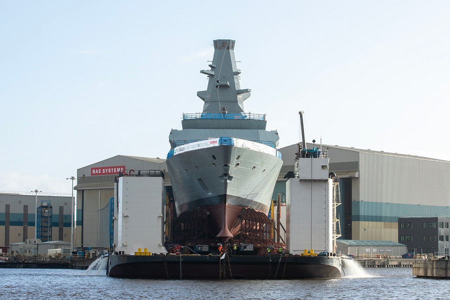 The first Type 26 City Class frigate, HMS Glasgow, has begun the float off process, which will see her enter the water for the first time.