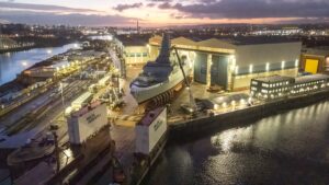 The first Type 26 City Class frigate, HMS Glasgow, has begun the float off process, which will see her enter the water for the first time.