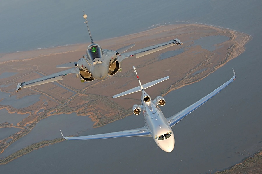 The Dassault Aviation presents its dual military and civil know-how at the Aero India Show in Bangalore (India).