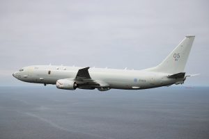 A P8 Poseidon maritime reconnaissance aircraft from RAF Lossiemouth has been conducting exercises with HMS Mersey a Royal Navy Offshore Patrol Vessel in the Baltic Sea Region.