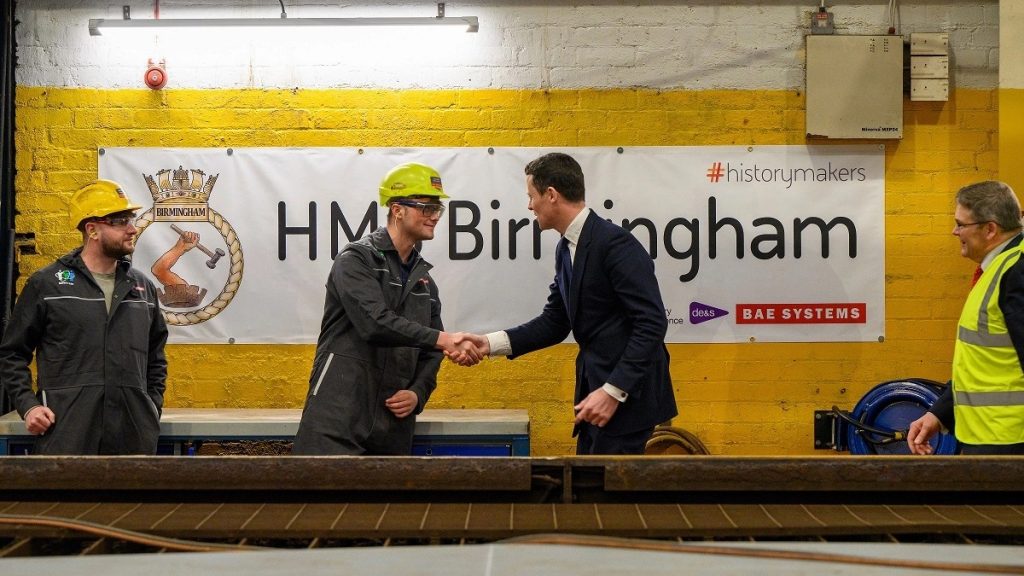 UK Minister for Defence Procurement Alex Chalk attended the ceremony to officially begin construction on the future HMS Birmingham at BAE Systems’ Govan shipyard in Glasgow.