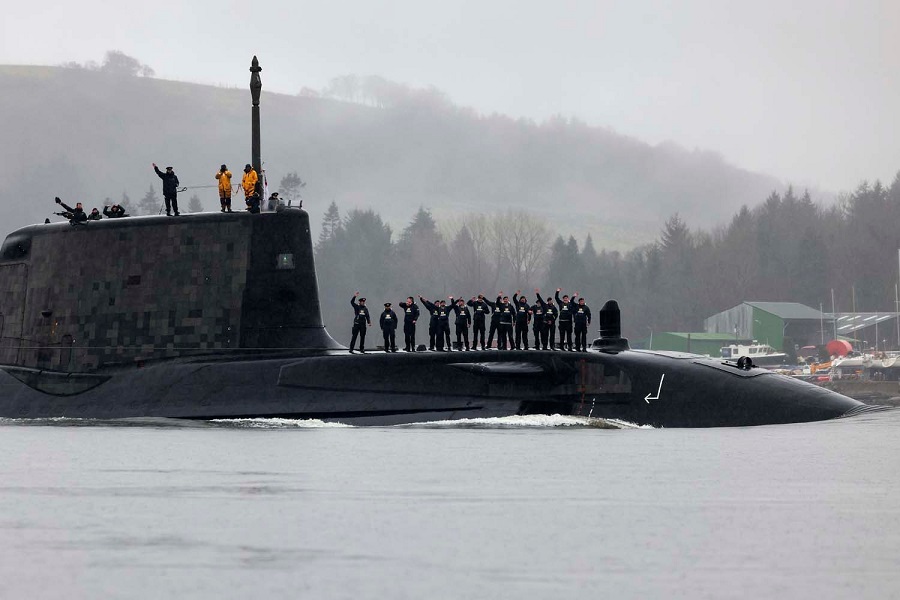 A Royal Navy submarine has returned home after completing an historic patrol of the Mediterranean.