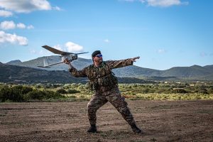 Italian Force Protection units, at Camp Nuraghe Maledetta in Sardinia, are using the AeroVironment Raven drone as a means of security during exercise Noble Jump 23.