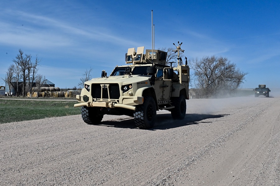 Security Forces Airmen from the 90th Missile Security Forces Squadron conducted the first operational mission with the Oshkosh Joint Light Tactical Vehicle (JLTV) supporting launch facility maintenance near Harrisburg, Nebraska, April 24.