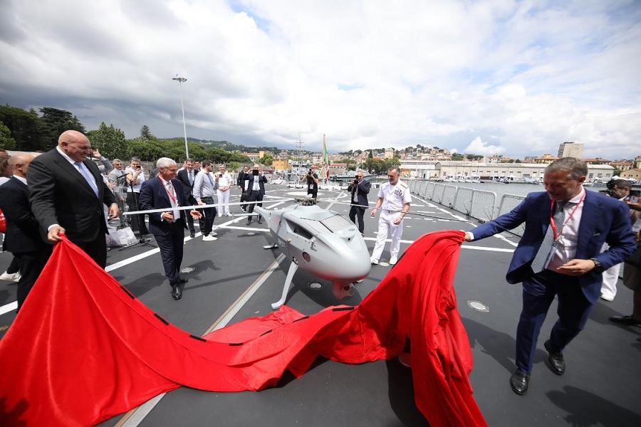 Leonardo unveiled the latest developments for its 200 kg class AWHero RUAS (Rotary Uncrewed Aerial System) during an official ceremony held at SEAFUTURE 2023 (La Spezia – Italy) on board Italian Navy’s Paolo Thaon di Revel PPA (Pattugliatore Polivalente d'Altura - Multipurpose Offshore Patrol Vessel). The unveiling was carried out in the presence of representatives from institutions and across industry.