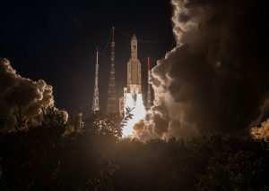 On July 5, 2023 at 7:00 p.m. local time, Ariane 5, operated by Arianespace, lifted off flawlessly from Europe’s spaceport in Kourou, French Guiana, carrying Heinrich-Hertz-Satellit for the German government and SYRACUSE 4B for the French Ministry of Defence.