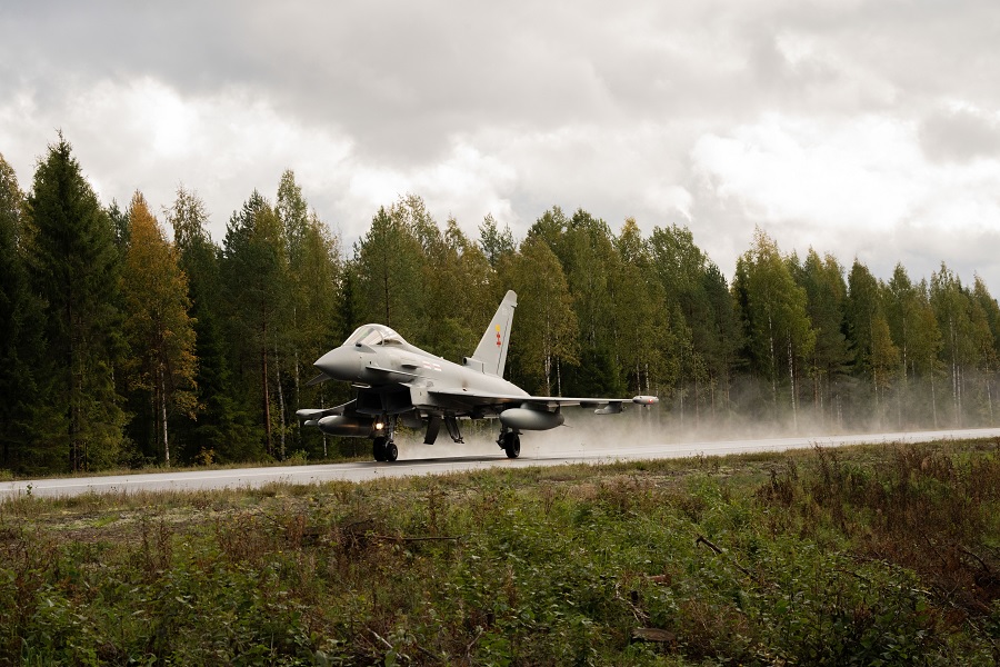 Royal Air Force Typhoon fighter jets have successfully landed on and taken off from a regular road for the first time.