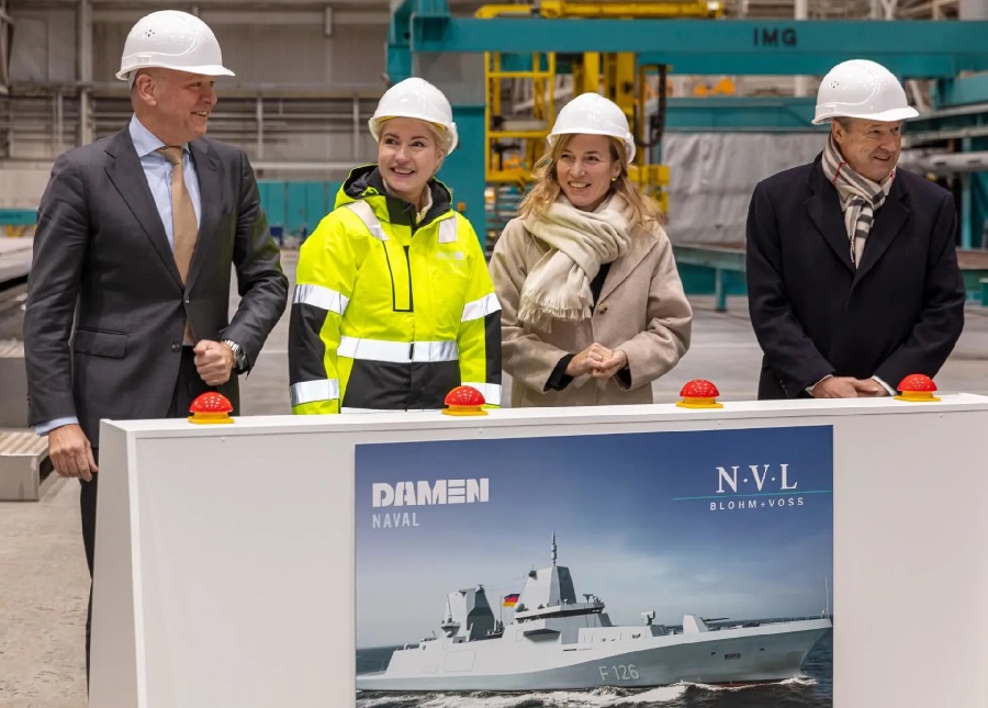 The prestigious F126 project reached a major milestone: the cutting of the first steel for the new multi-purpose frigates for the German Navy. Main contractor Damen Naval and project partner NVL Group invited more than 200 guests to attend the official and festive ceremony at the Peene shipyard in Wolgast, Germany. The cutting of the first steel marks the official start of the project's construction phase.