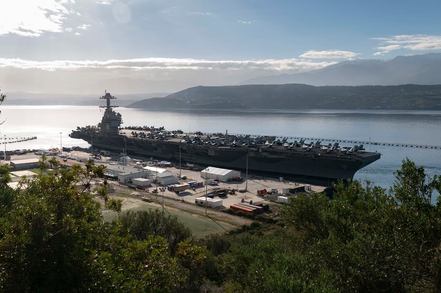 The U.S. Navy’s newest aircraft carrier, USS Gerald R. Ford (CVN 78), and embarked staff from Carrier Strike Group (CSG) 12 arrived in Souda Bay, Crete for a scheduled port visit, December 26, 2023.