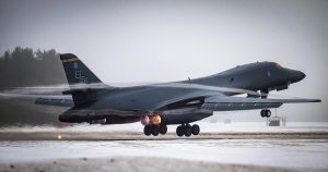 U.S. Air Force B-1B Lancers assigned to the 28th Bomb Wing at Ellsworth Air Force Base, S.D., conducted a cross-combatant command mission from their deployed location at Luleå-Kallax Air Base, Sweden