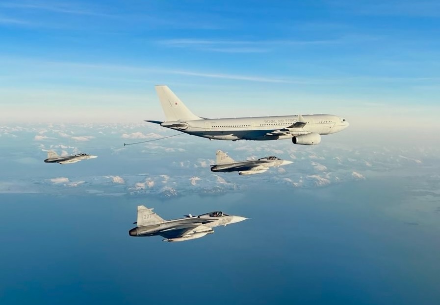 RAF air-to-air refueller operates with Swedish and US fighters over Scandinavia
