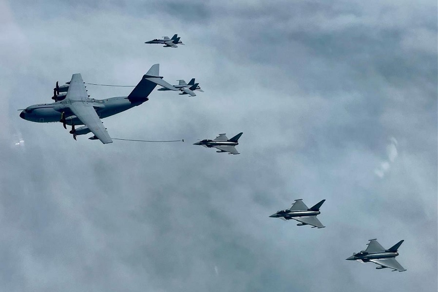 Spanish aircraft deployed to Lithuania and Romania combined their efforts and flew a NATO mission, shielding airspace over Romania on April 16, 2024 demonstrating Alliance capabilities, reach and readiness.