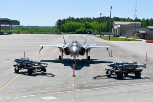 An F-35A Lightning II was displayed on the flightline during the 2025 Spring Fling family day at Jacksonville Air National Guard Base, Florida, on 13 April 2025.