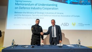 On May 12, at the EU-Ukraine Defence Industry Forum in Brussels, Herman Smetanin, Minister of Strategic Industries of Ukraine, and Jan Pie, Secretary General of the Aerospace, Security and Defence Industries Association of Europe (ASD), signed a Memorandum of Understanding (MoU) on defence industry cooperation. The agreement aims to promote the common interests of Ukrainian industries and ASD members through enhanced cooperation and partnership.