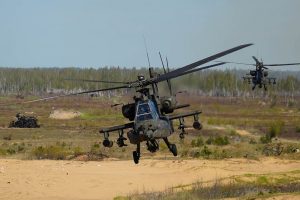 U.S. Army AH-64 Apache helicopter crews from the Combat Aviation Brigade, 1st Armored Division, supported by Task Force Iron, took part in a live-fire exercise on 2 May 2025 in Latvia. The exercise involved close coordination with NATO Joint Terminal Attack Controllers (JTACs) from Canada, Italy and Latvia.