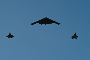 U.S. Air Force B-2 Spirit bombers, assigned to the 509th Bomb Wing at Whiteman Air Force Base, Missouri, were featured in a flyover above the White House on 4 July 2025. One B-2 was accompanied by two F-22 Raptors from the 1st Fighter Wing, Joint Base Langley-Eustis, Virginia, as part of the Independence Day celebrations in Washington, D.C.