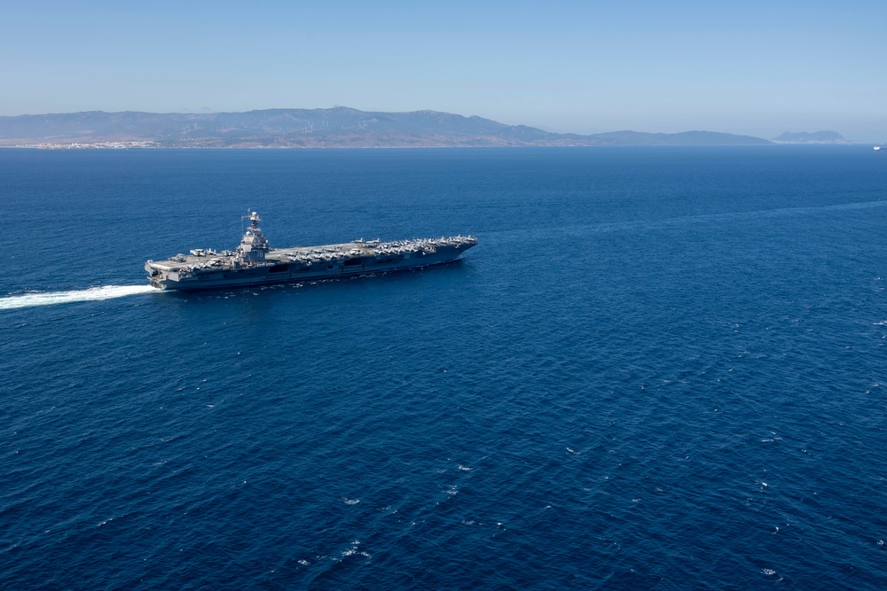 USS Gerald R. Ford Carrier Strike Group conducts Strait of Gibraltar transit with allied vessels