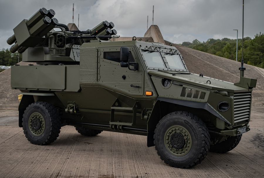 Moog and GDLS UK showcased Foxhound SHORAD variant with RIwP system at DSEI 2025 in London