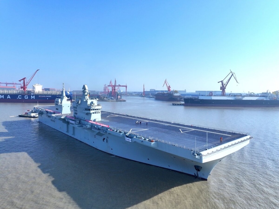 China’s new Type 076 Sichuan amphibious assault ship begins first sea trials off Shanghai