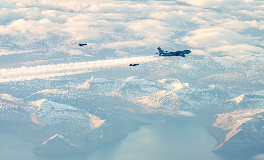 Danish F-35 fighters and French tanker conduct joint Arctic training flight over southeast Greenland