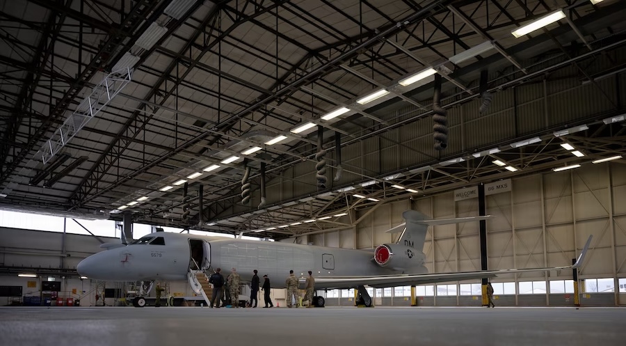 EA-37B Compass Call electronic warfare aircraft begins European roadshow with first visit to Ramstein Air Base in Germany