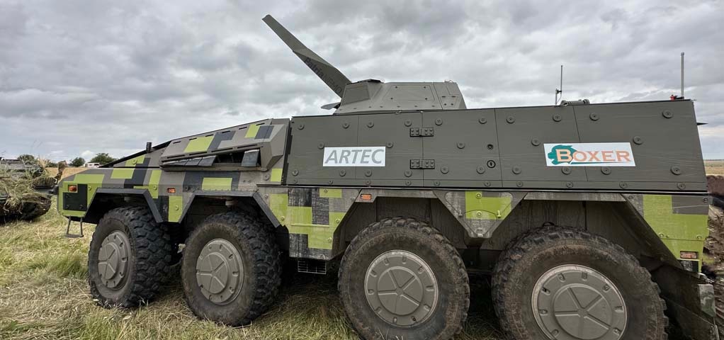 Patria and Rheinmetall unveil first UK prototype Boxer Armoured Mortar Variant at DVD 2024