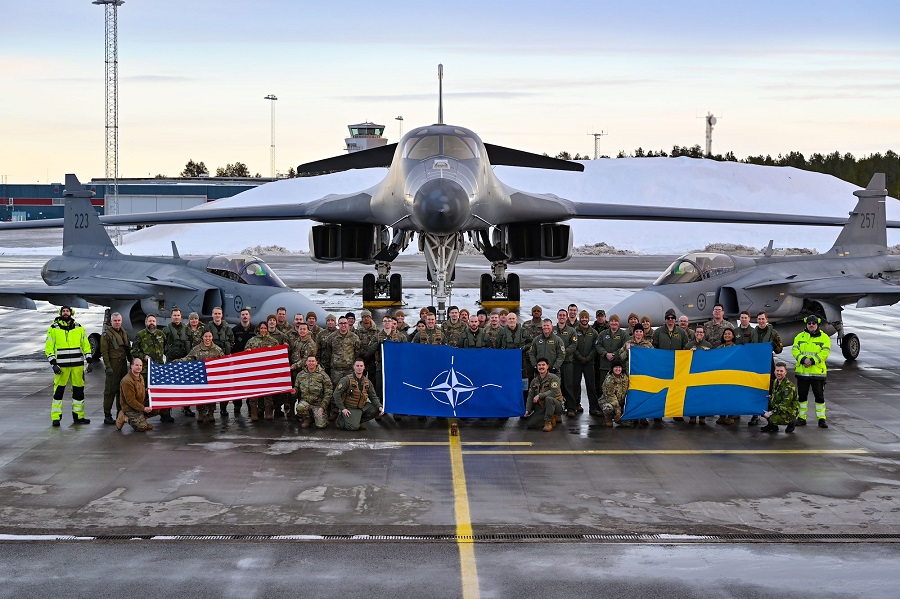 U.S. Air Force B-1B Lancer bombers conduct training with Swedish Air Force
