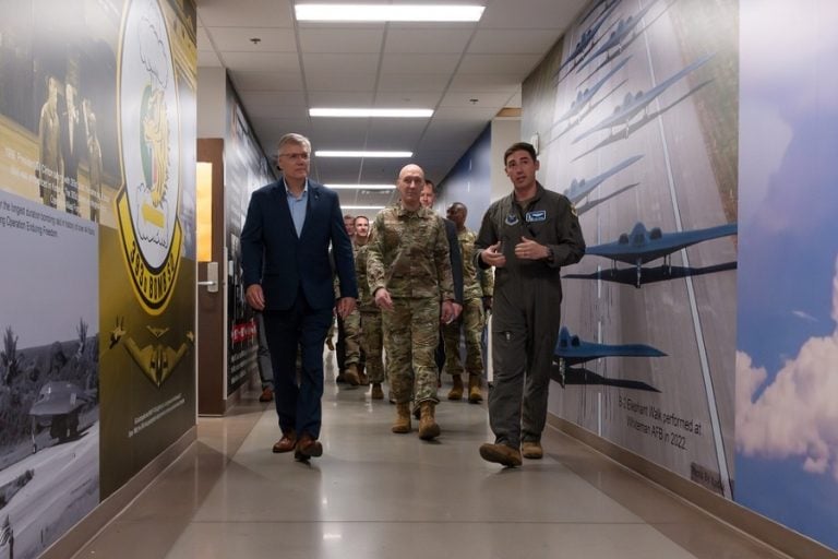 Secretary of the Air Force Troy Meink and Air Force Chief of Staff Gen. David Allvin visited Whiteman Air Force Base on 10 July to commend personnel involved in the execution of Operation Midnight Hammer. The visit followed the successful 21 June mission