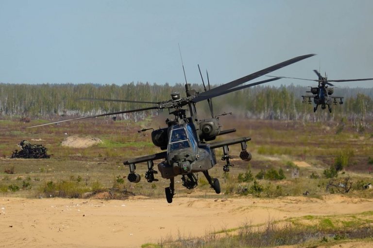 U.S. Army AH-64 Apache helicopter crews from the Combat Aviation Brigade