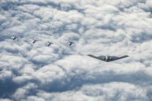 U.S. B-2 Spirit stealth bomber and Norwegian F-35 fighters demonstrate maritime strike in High North