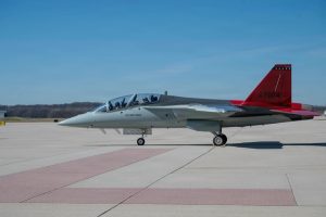 A T-7A Red Hawk aircraft stopped at Wright-Patterson Air Force Base on March 9, 2026, during its return flight to Boeing’s production facility in St. Louis. The aircraft had been at Naval Air Station Patuxent River, Maryland, for testing before making the brief visit.