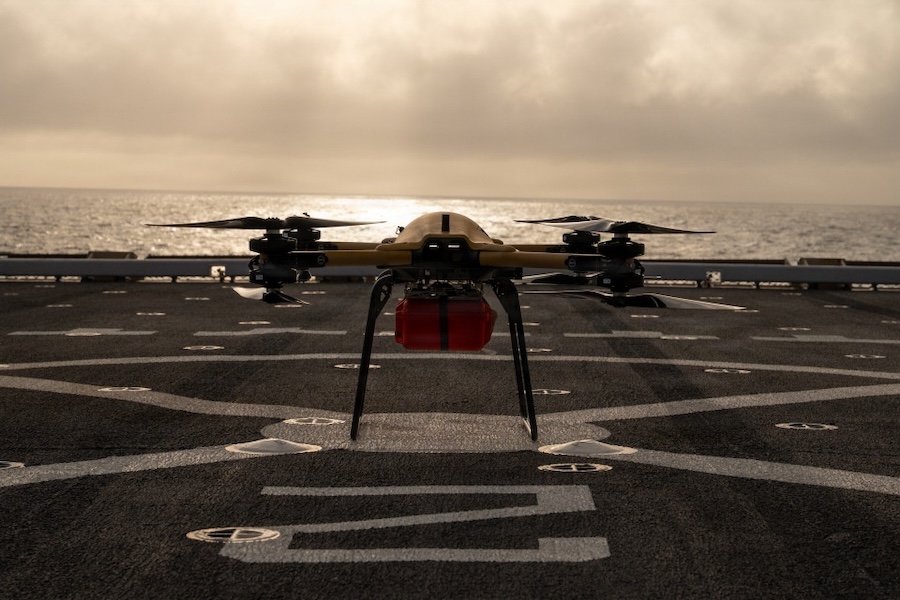 U.S. Marine Corps tests TRV-150C unmanned resupply aircraft aboard amphibious ship to advance logistics capability