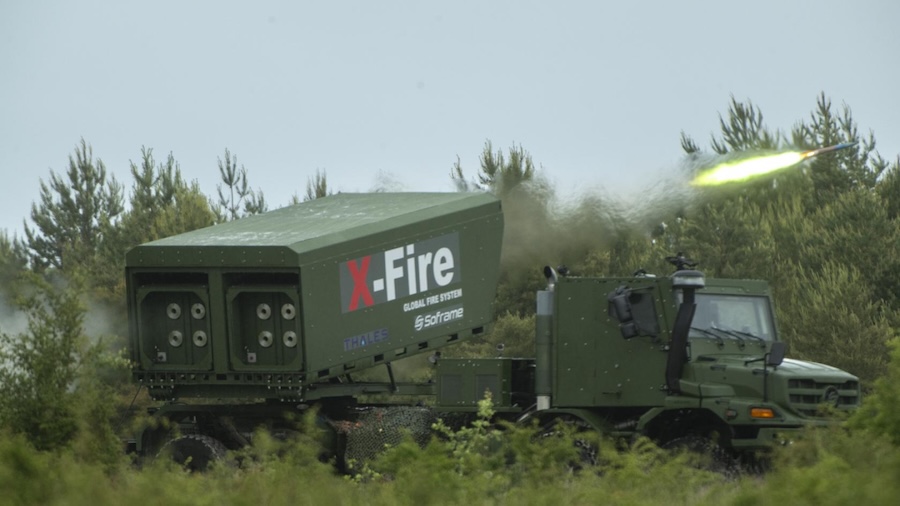 Thales has completed the first live firings from its X-Fire launcher, confirming the maturity of the land-based long-range strike system. The launcher was developed with Soframe for long-range land strike missions.
