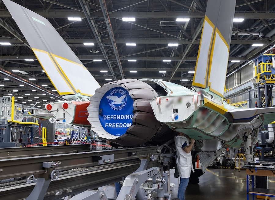 Lockheed Martin has released new photographs from its assembly facility in Fort Worth showing the installation of a Pratt & Whitney F135-PW-100 engine in an F-35A Lightning II. The aircraft is the first F-35A intended for the Federal Republic of Germany.