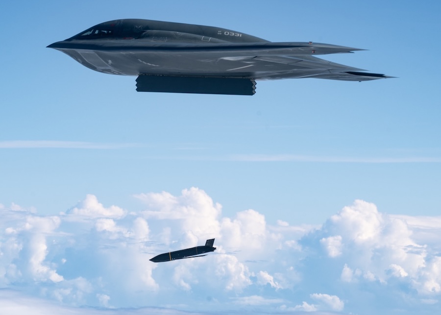 U.S. Air Force B-2 Spirit stealth bomber launches LRASM in live-fire sinking exercise to demonstrate Pacific maritime strike capability