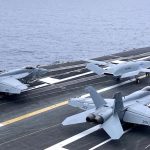 Boeing’s MQ-25A T1 prototype is on display aboard USS Nimitz during the aircraft carrier’s voyage to New York Harbor. The voyage supports International Naval Review 250, part of America’s 250th anniversary celebration on the Fourth of July.