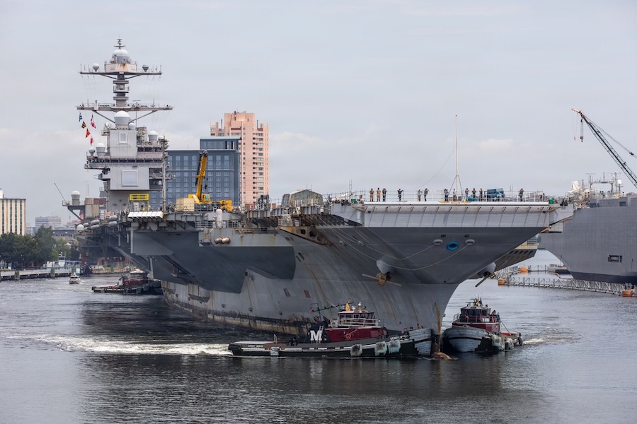 USS Gerald R. Ford enters planned maintenance as Norfolk shipyard begins work on Navy’s newest carrier class