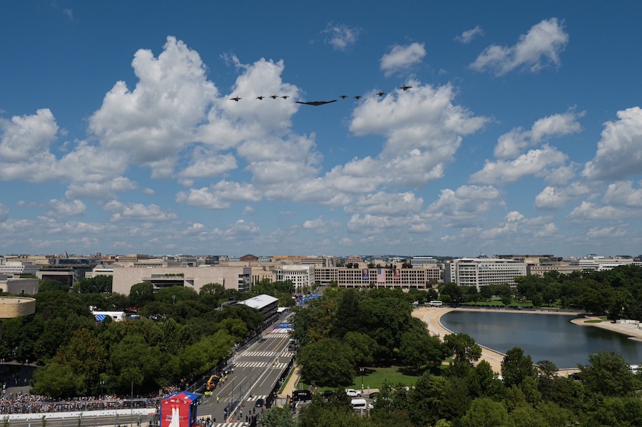 The B-2 Spirit, a central part of the U.S. Air Force’s conventional and strategic strike force, flew over Washington, D.C., on August 22 during the Freedom 250 Grand Prix. The stealth bomber joined F-35A, F-35B and F-22 fighters above the National Mall in a display marking America’s 250th birthday.