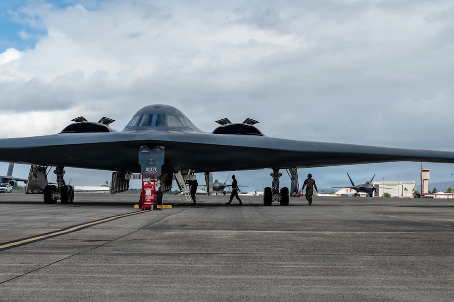 A U.S. Air Force F-22 Raptor conducted integrated operations with two B-2 Spirit stealth bombers over Hawaii in July, the latest exercise in a rotating Bomber Task Force deployment designed to keep American air power ready across the Pacific.