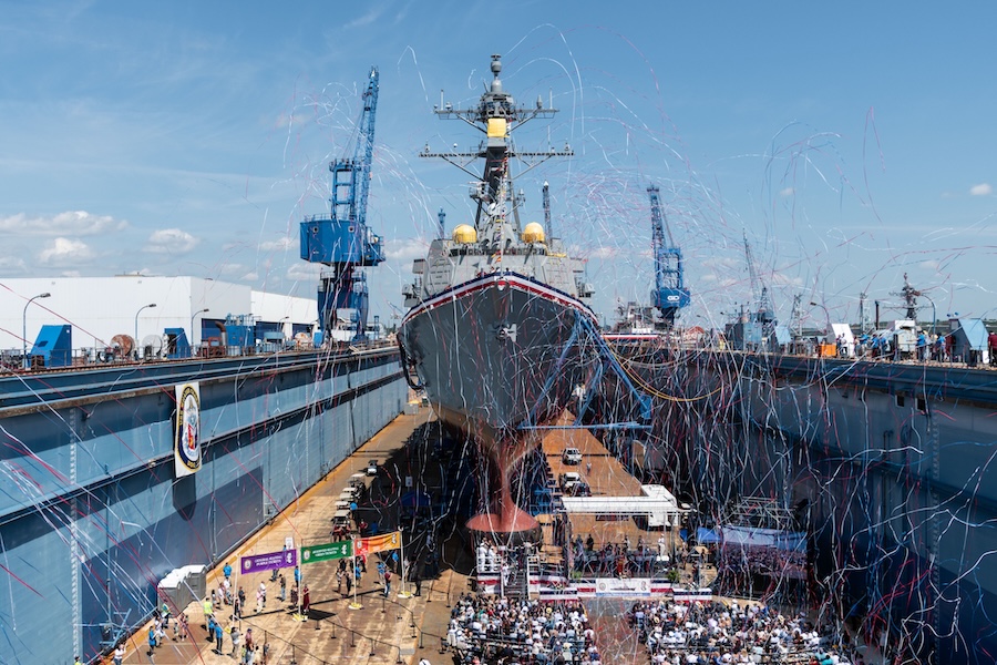 General Dynamics Bath Iron Works christens future USS William Charette, fifth Arleigh Burke Flight III destroyer ready for launch