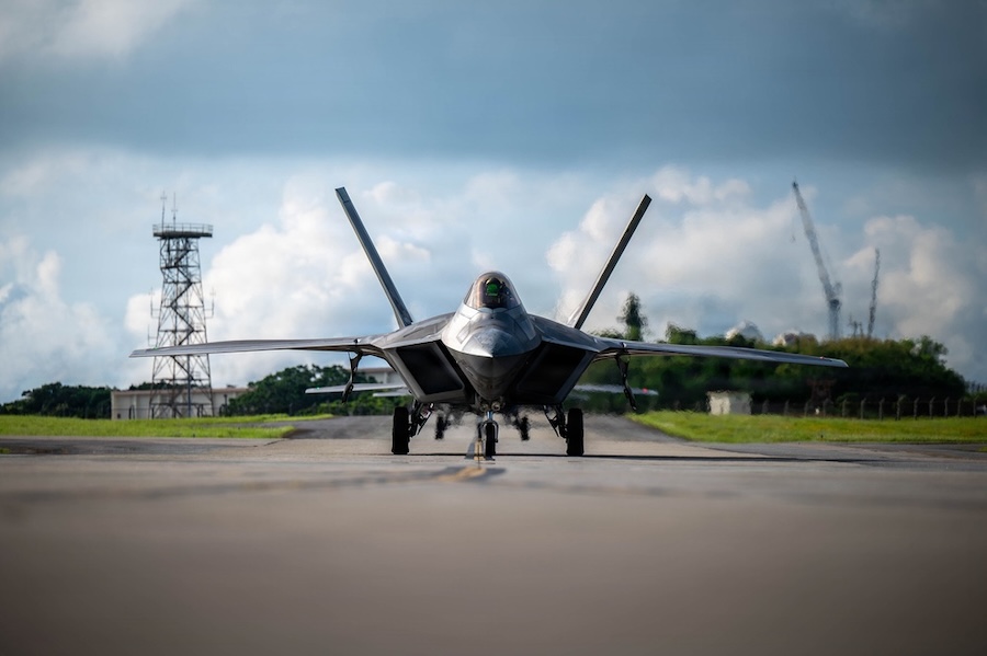 U.S. Air Force F-22 Raptor fighters sustain constant airpower from Kadena, showcasing forward combat readiness across the Indo-Pacific