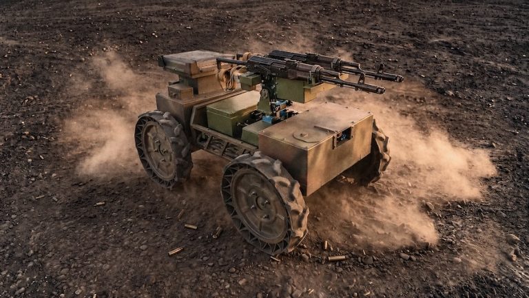 Ukrainian frontline units have begun combat testing new strike unmanned ground vehicles equipped with robotic weapon stations. The systems are armed with Kalashnikov assault rifles, the most widely used type of small arm in Ukraine’s military.
