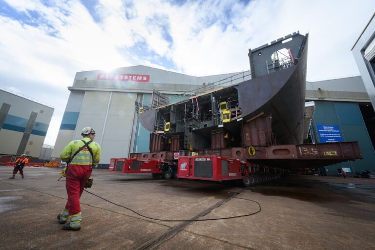 BAE Systems has brought a new paint facility into use at its Govan shipyard to accelerate construction of the Royal Navy’s Type 26 frigates. An aft block of HMS Sheffield became the first section of the class to enter the facility.