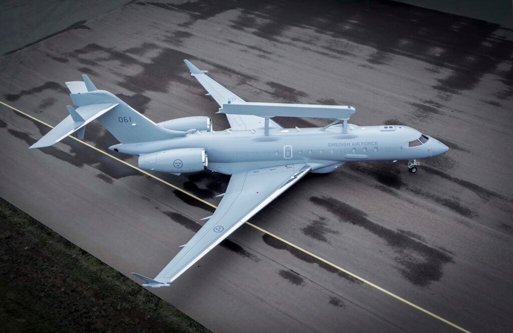 Saab presents Sweden’s first GlobalEye surveillance aircraft, with testing to follow before its maiden flight and delivery