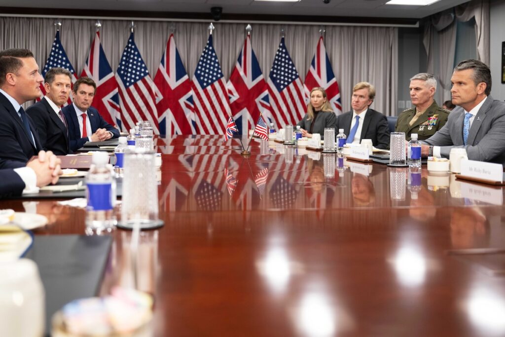 UK defence secretary calls for stronger defence industry and faster delivery of military capabilities during Washington talks