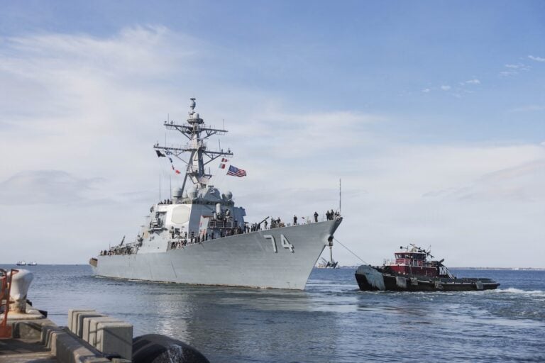 The guided-missile destroyer USS McFaul returned to Naval Station Norfolk on Oct. 23, ending an 11-month deployment to Europe and the Middle East. During that time, the ship conducted combat missions in Operation Epic Fury and operated with three U.S. carrier strike groups.